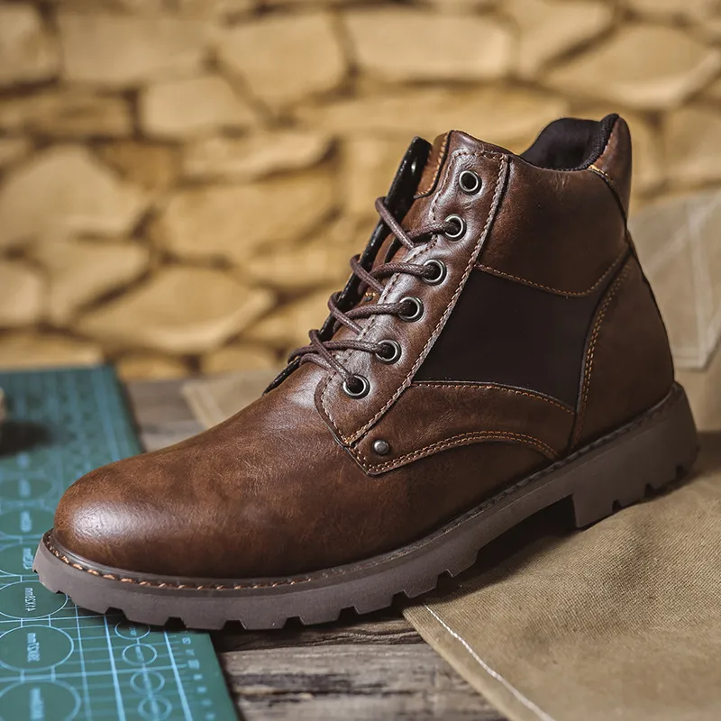 New autumn and winter men\'s Martin short boots Mens Martin Ankle Boots, Thick Sole Lace Up PU... From  main image 3