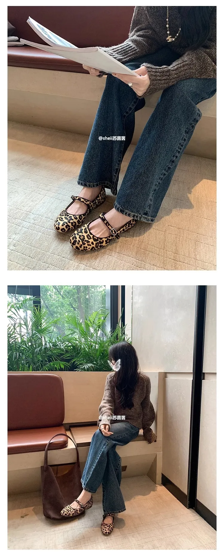 Cowhide Version ~ Leopard Print One-Strap Flat Mary Jane Women, Grandma Shoes, Ballet Shoes For Women Ddmysaturn_voghion.com