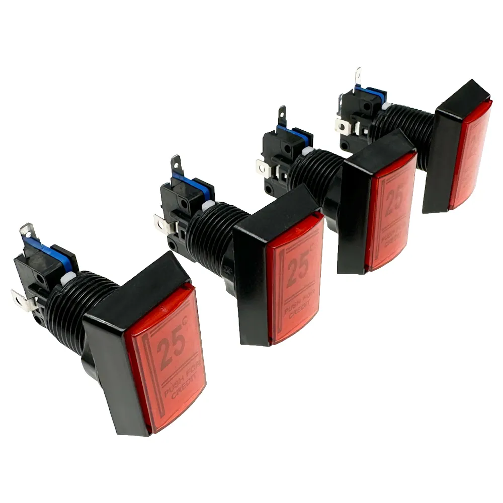 Arcade Push Buttons 25mm Red LED Rectangular Credit... 