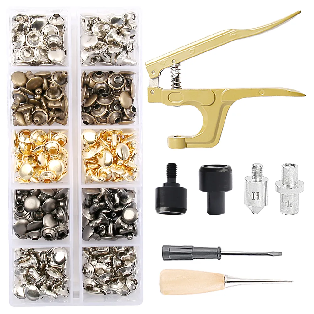 Copper Double Cap Rivets With Setting Tool Kit Round Head Studs For ...