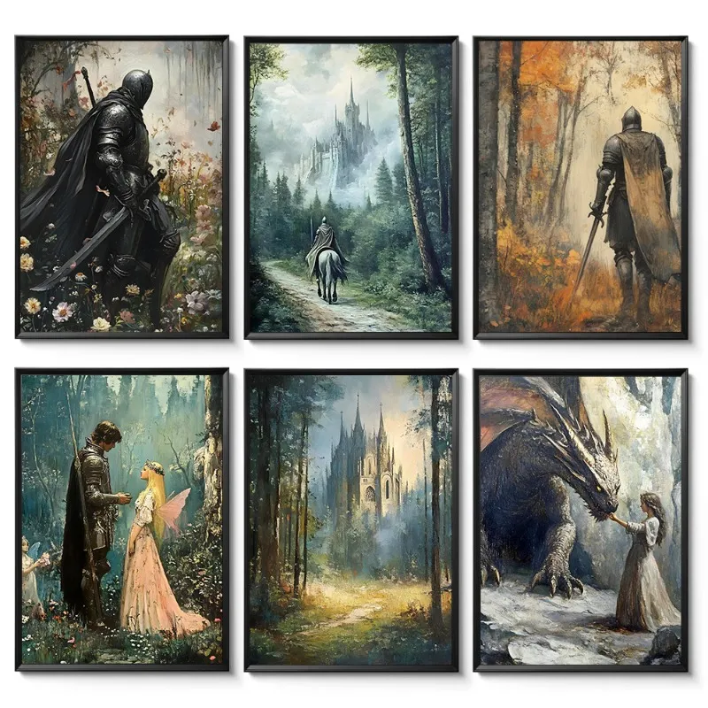 Medieval Knight Princess Dragon Fantasy Wall Art Dark... From Dh4402004 ...