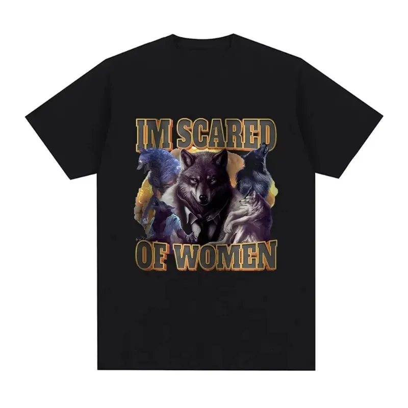 Funny Wolf Meme T Shirt For Women – Vintage 'Im Scared Of Women ...