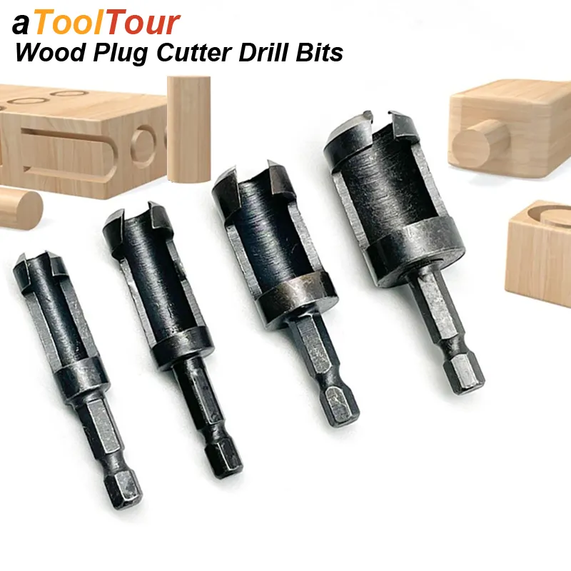Wood Plug Cutter Drill Bit Set Tenon Straight Hole Saw Opener With Hex ...