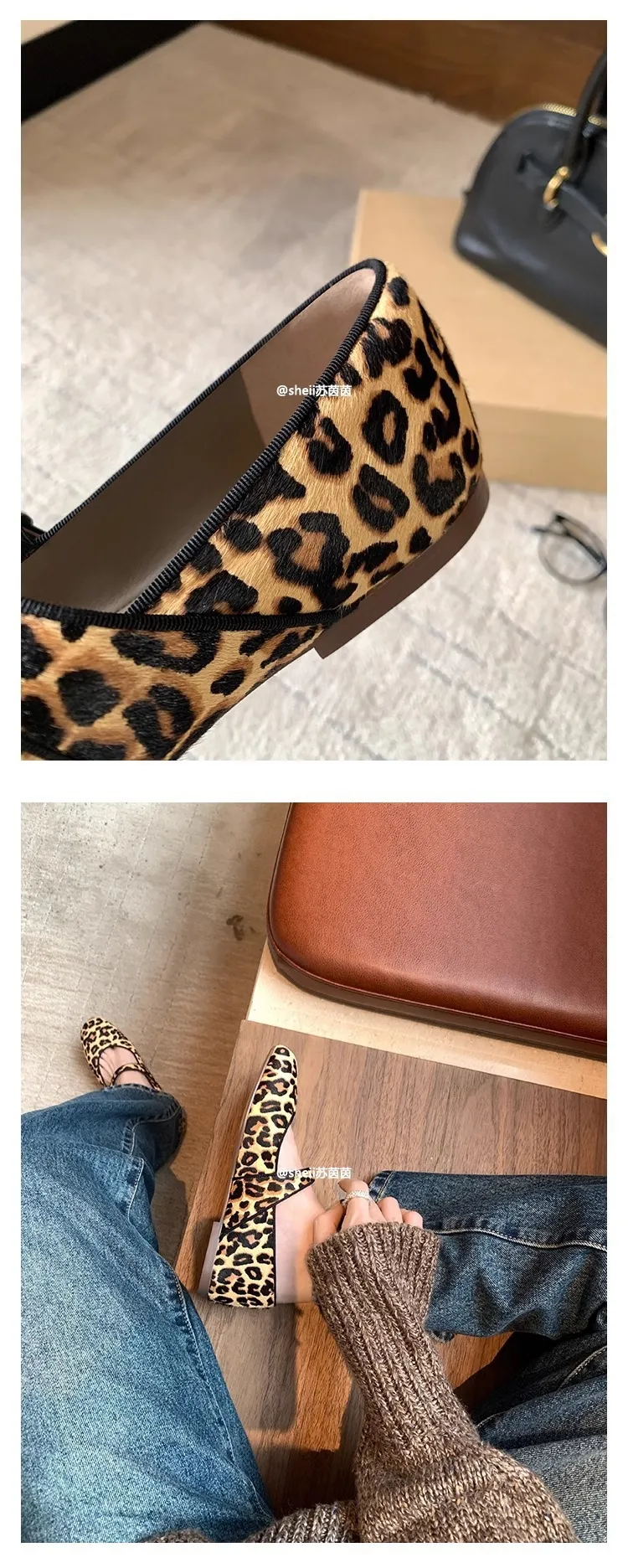 Cowhide Version ~ Leopard Print One-Strap Flat Mary Jane Women, Grandma Shoes, Ballet Shoes For Women Ddmysaturn_voghion.com