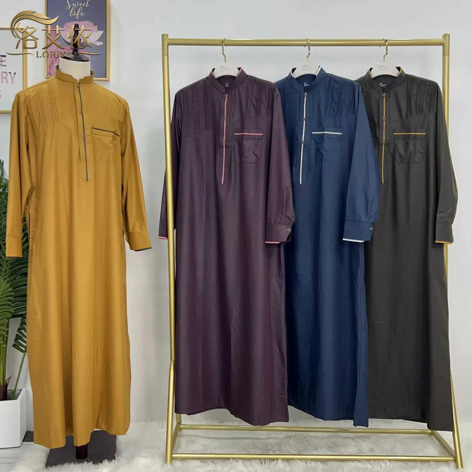 Men's Islamic Clothing: Long Robe Thobe With Stand Collar For Eid ...