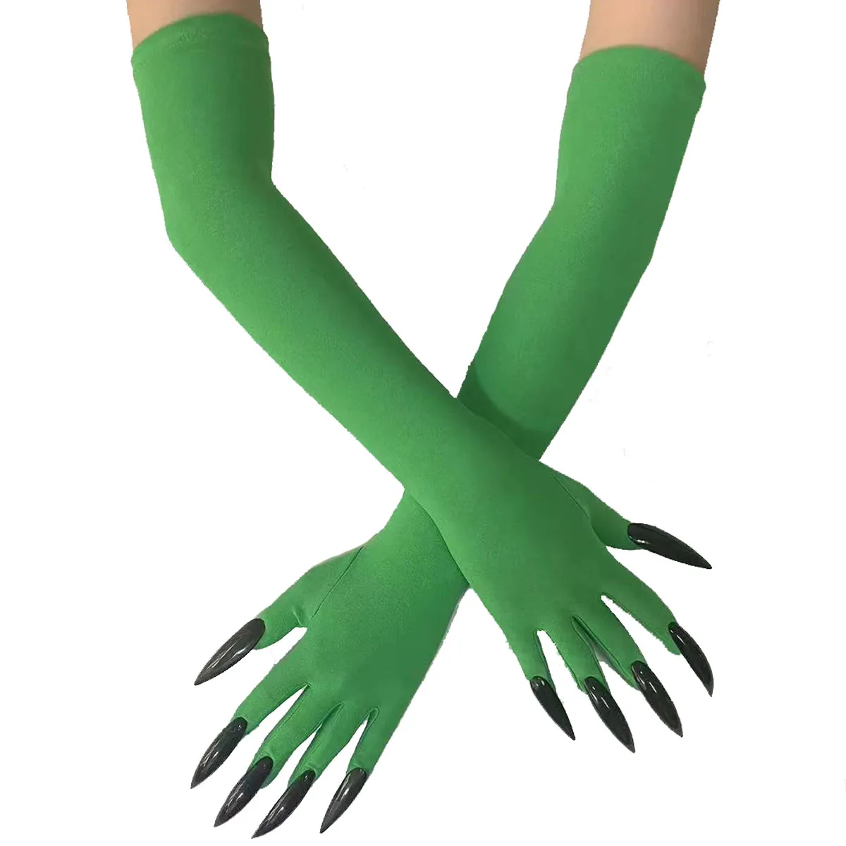 Green Ghost Claws Halloween Arm Length Gloves - Fashionable Cosplay Arm Length Gloves with Long Nails (C068 250911)