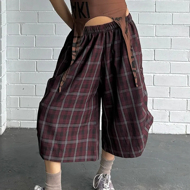 Cyber Grunge Plaid Cargo Shorts 2000s Retro Print | DHgate
