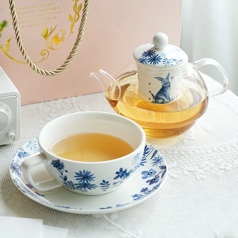 Blue Flower Porcelain Tea For One Set Glass Teapot... From Dh1100285003 ...