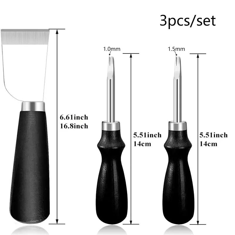 Batino 3pc Leather Edge Burnisher Set - Solid Wood, Multi-Size, For Polishing & Shaping Leather