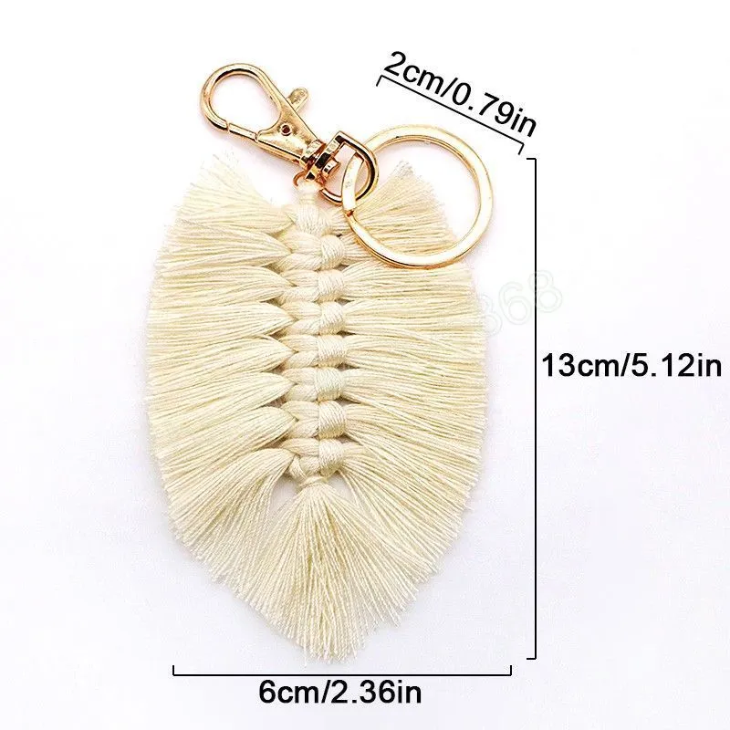 Long Rope Hip Keychain Handmade Woven Cotton Rope Keychains with Colorful Tassels and 14K Gold ...