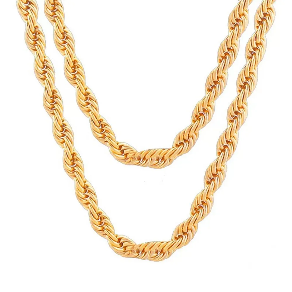 Noble 18K Gold 4mm Round Rope Chain Necklace 45 60cm Durable Jewelry ...
