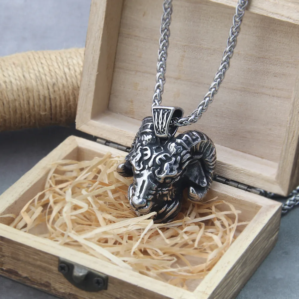 Stainless Steel Angel Satan Goat Head Demon Eye Pendant Necklace