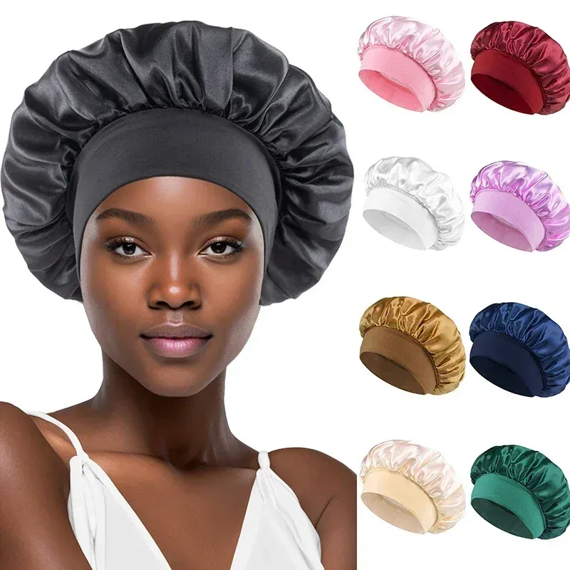 Bonnet De Nuit En Soie/satin Double Couche - Réglable Avec élastique à Cheveux Inclus, Pour Protéger Les Cheveux