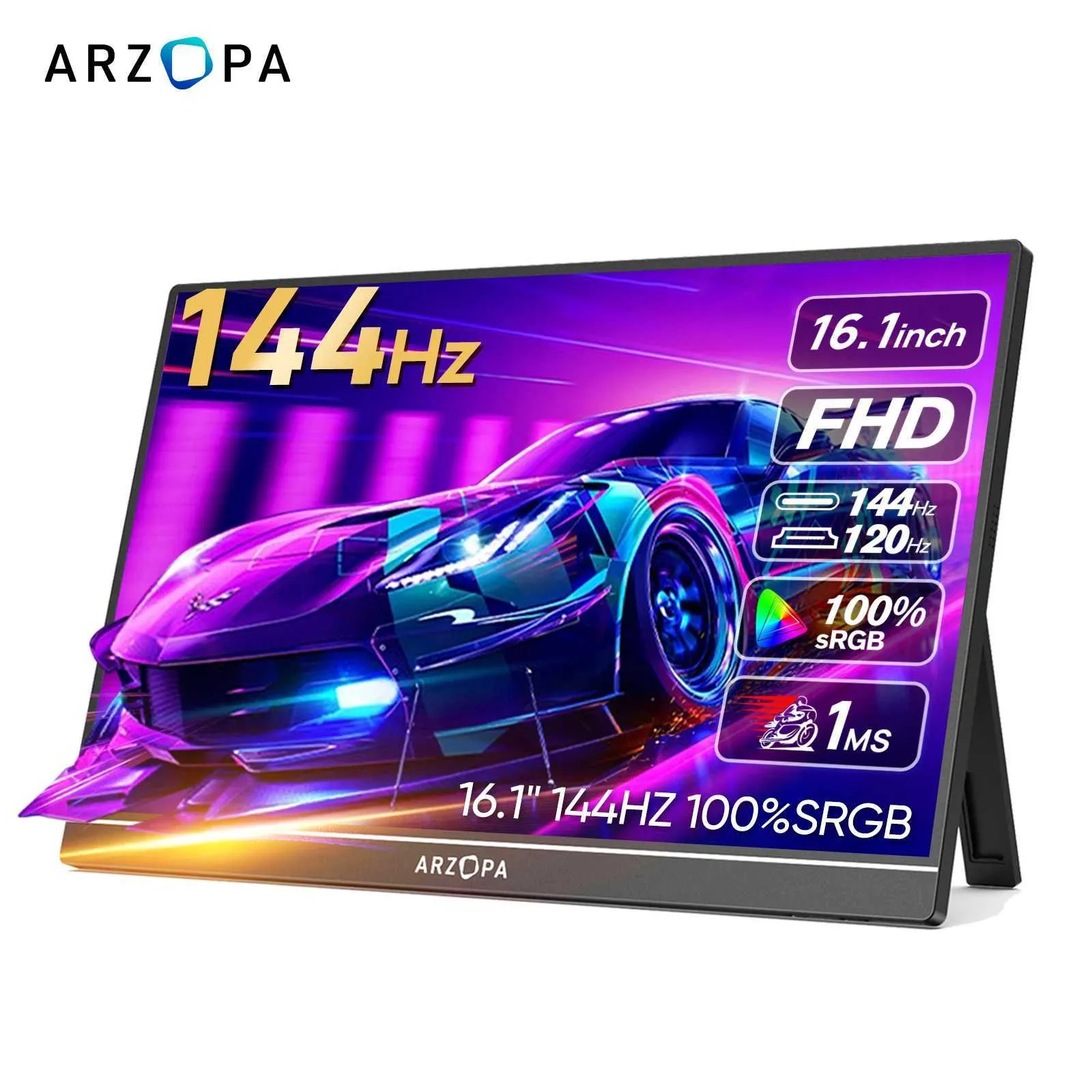 Computer Monitor 1/4 Inch 1 Inch Portable Gaming Monitor: 144Hz Display With Type C And Mini HDMI ...