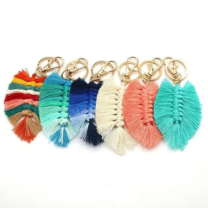 Handmade Woven Cotton Rope Keychains with Colorful Tassels and 14K Gold ...