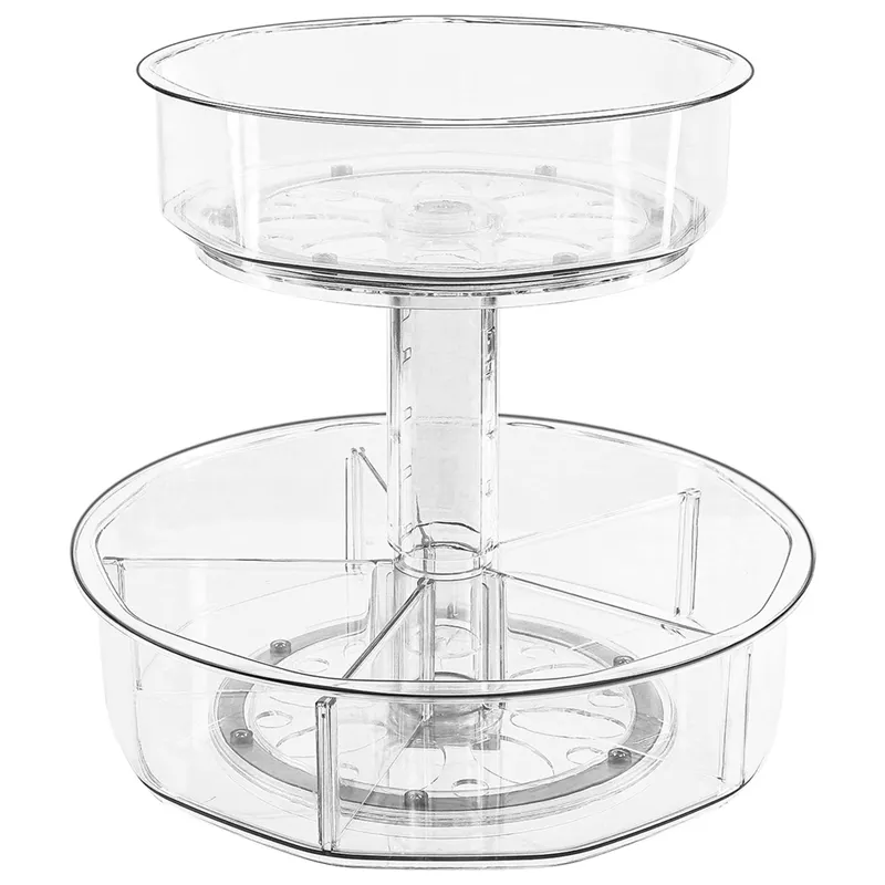 Two Tier Clear Lazy Susan Turntable Organizer Rotating Spice Rack And ...