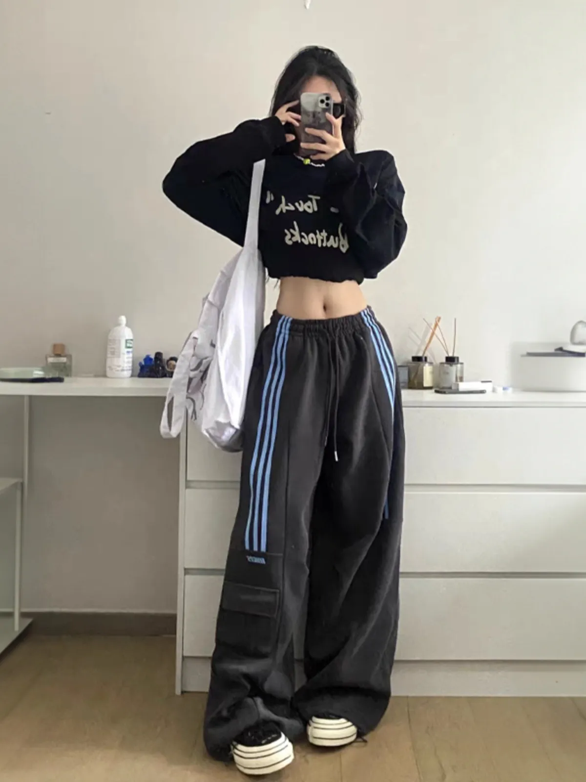 Pantalon Survêtement Femme Rayé - Coupe Droite, Taille élastique Avec Cordon, Style Cargo Décontracté - 9