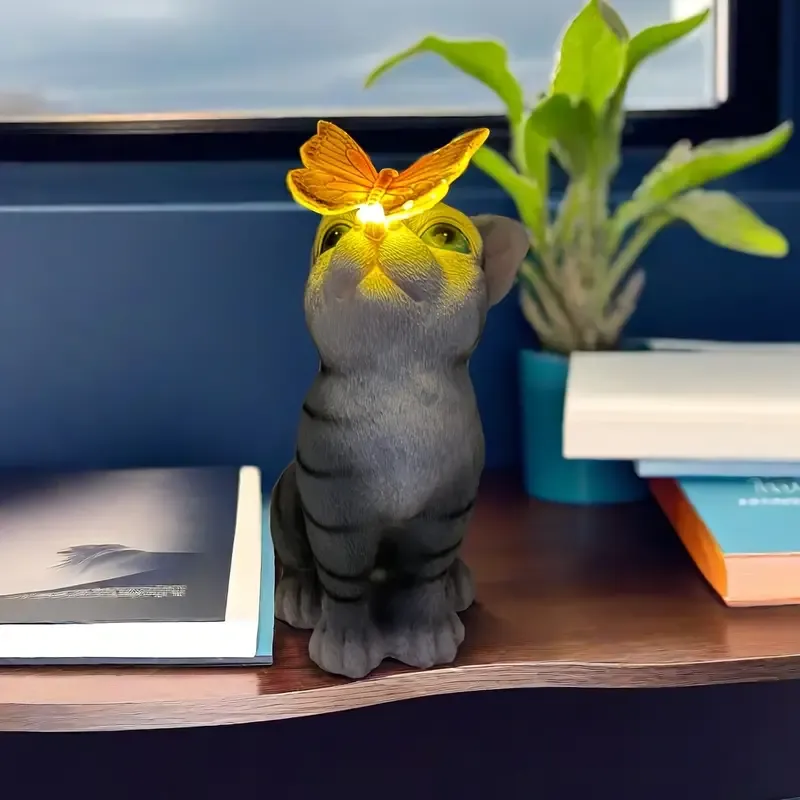 RMENGZHOUXI Decorazione Solare Animale Lampada Resina Creativa Cat Yard Light Mini Cat Outdoor Lanterna Solare Outdoor Statua Luce For Cortile Balcone Pathway - Foto 6