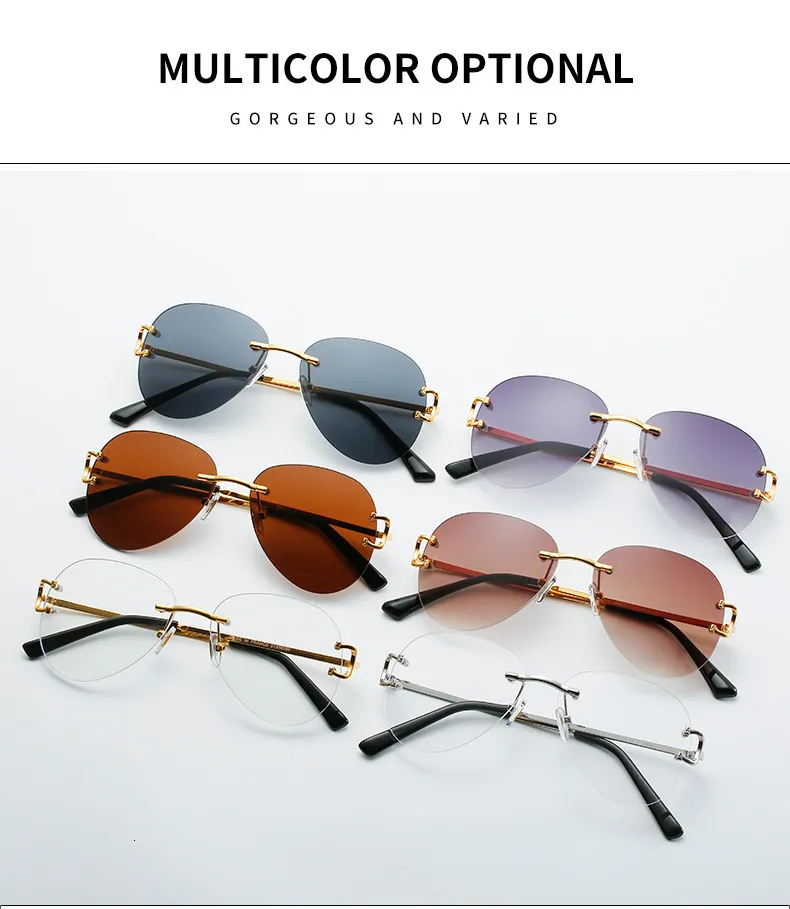 Designer frameless sunglasses for men with PC frame and gray mixed ...