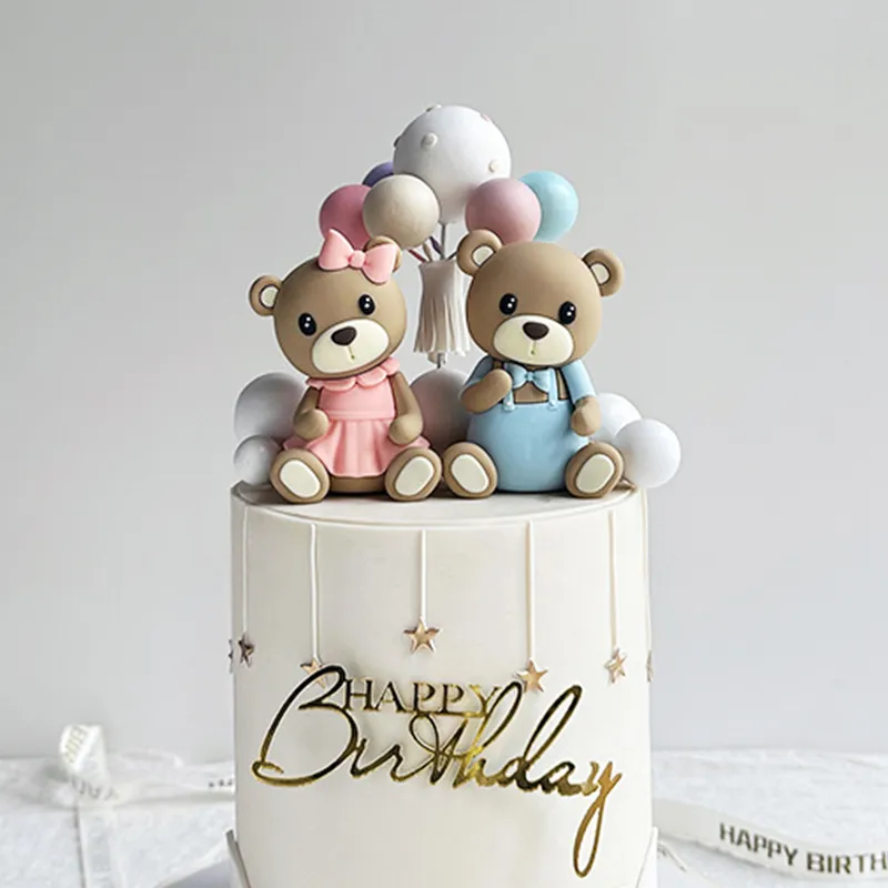 3D Teddy Bear Cake Topper Pink & Blue Bear Decorations For Baby Showers ...