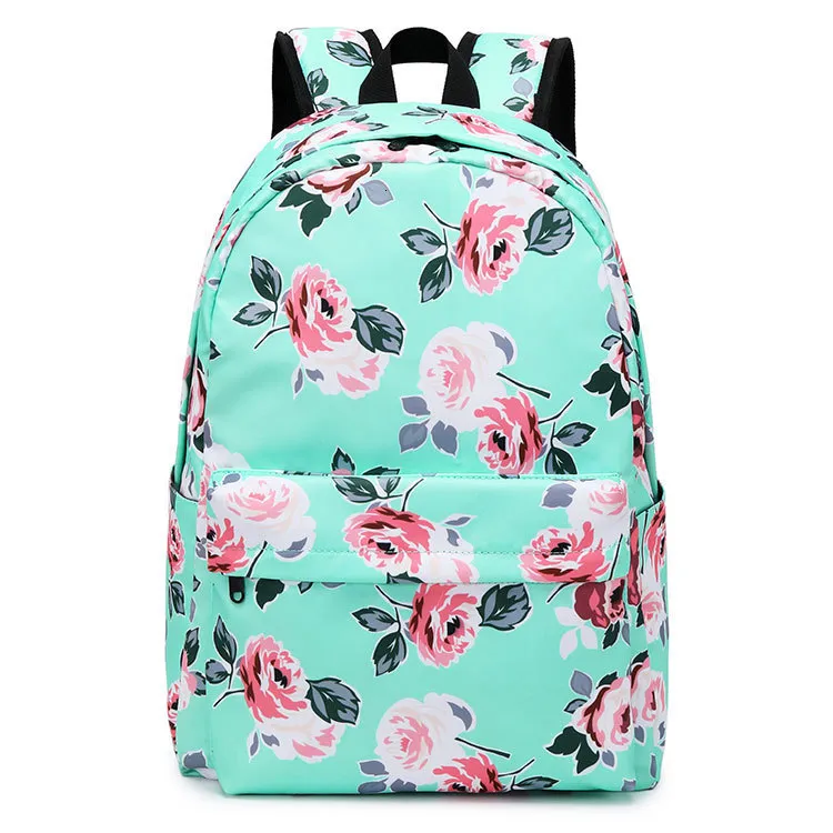 Chrysanthemum Floral‎ Teal and Pink Women\'s Backpack Purse Satin Feminine Girly Womens Girls LIGHT TEAL CANVAS BACKPACK Beige & Dusty Pink  main image 3