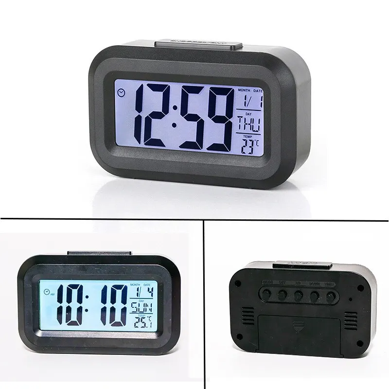 Sveglia Digitale A Rete Elettrica – Orologio Da Comodino Con Display LCD Nero, Moderno