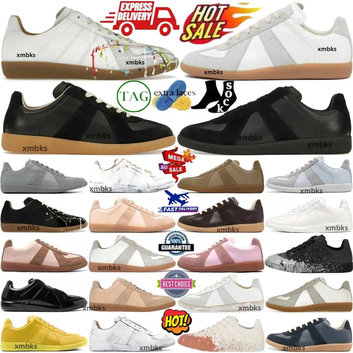 Bulk German Army Trainer Gats Low Suede Sneakers MM6 Black, White