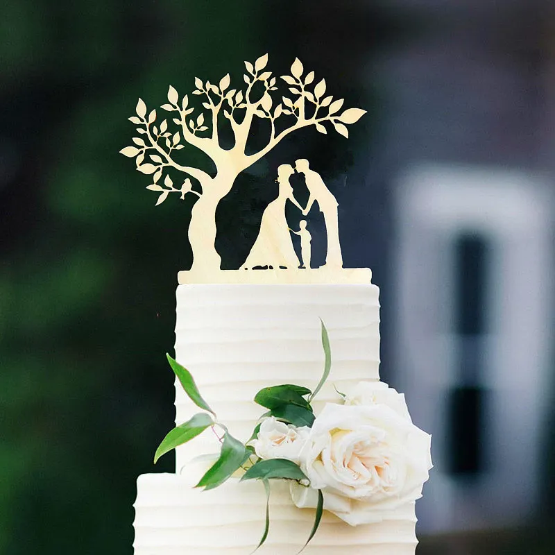 Rustic Wooden Wedding Anniversary Cake Topper Bride, Groom & Boy ...