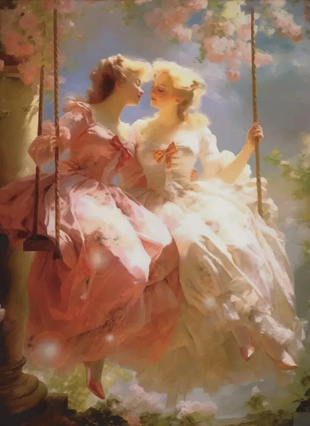 Vintage Style Lesbian Couple Canvas Art Print  From