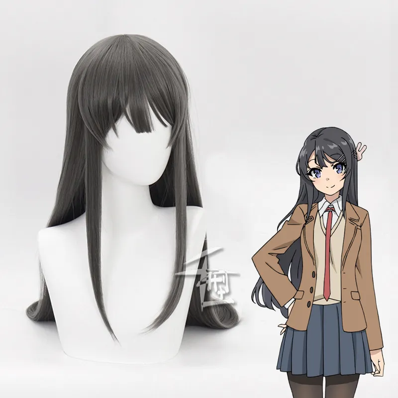 Anime Sakurajima Mai Grey Long Wig – Heat‑Resistant Synthetic Cosplay Hair, 39% Off