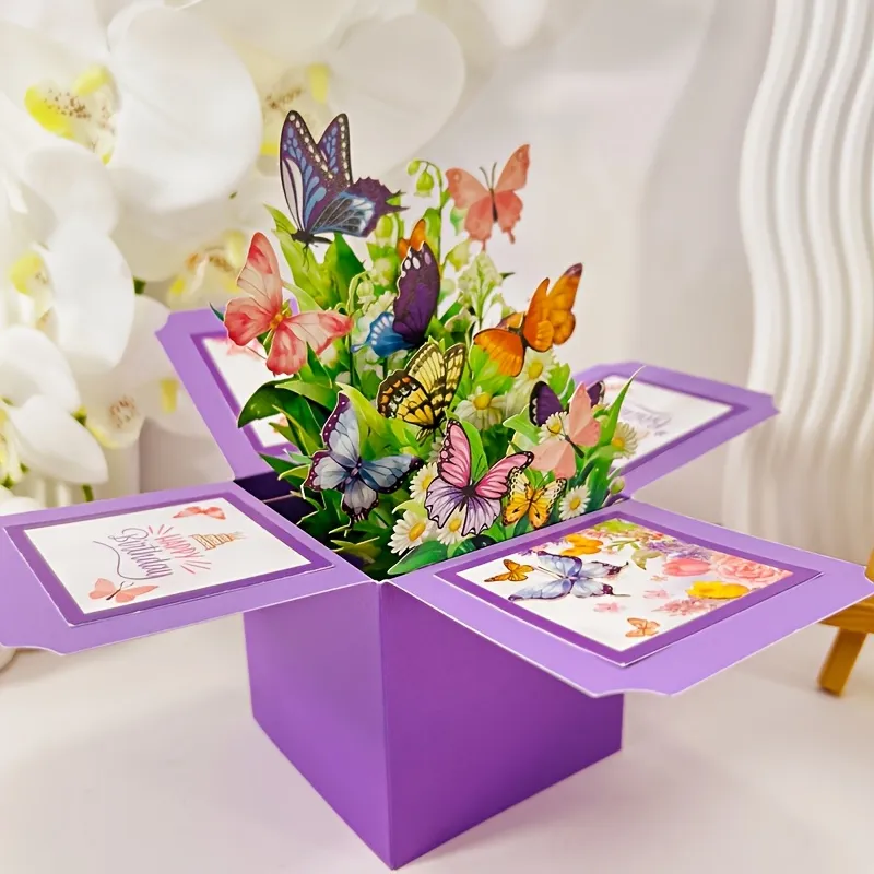 Floral & Butterfly 3D Pop Up Birthday Card Unique Greeting For Parents ...