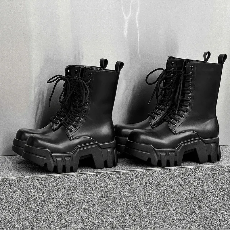 Unisex Combat Boots Platform Heel Lace-Up Leather Ankle Boots Chenyee Platform Combat Boots for Women Lightweight Lace Up  main image 4