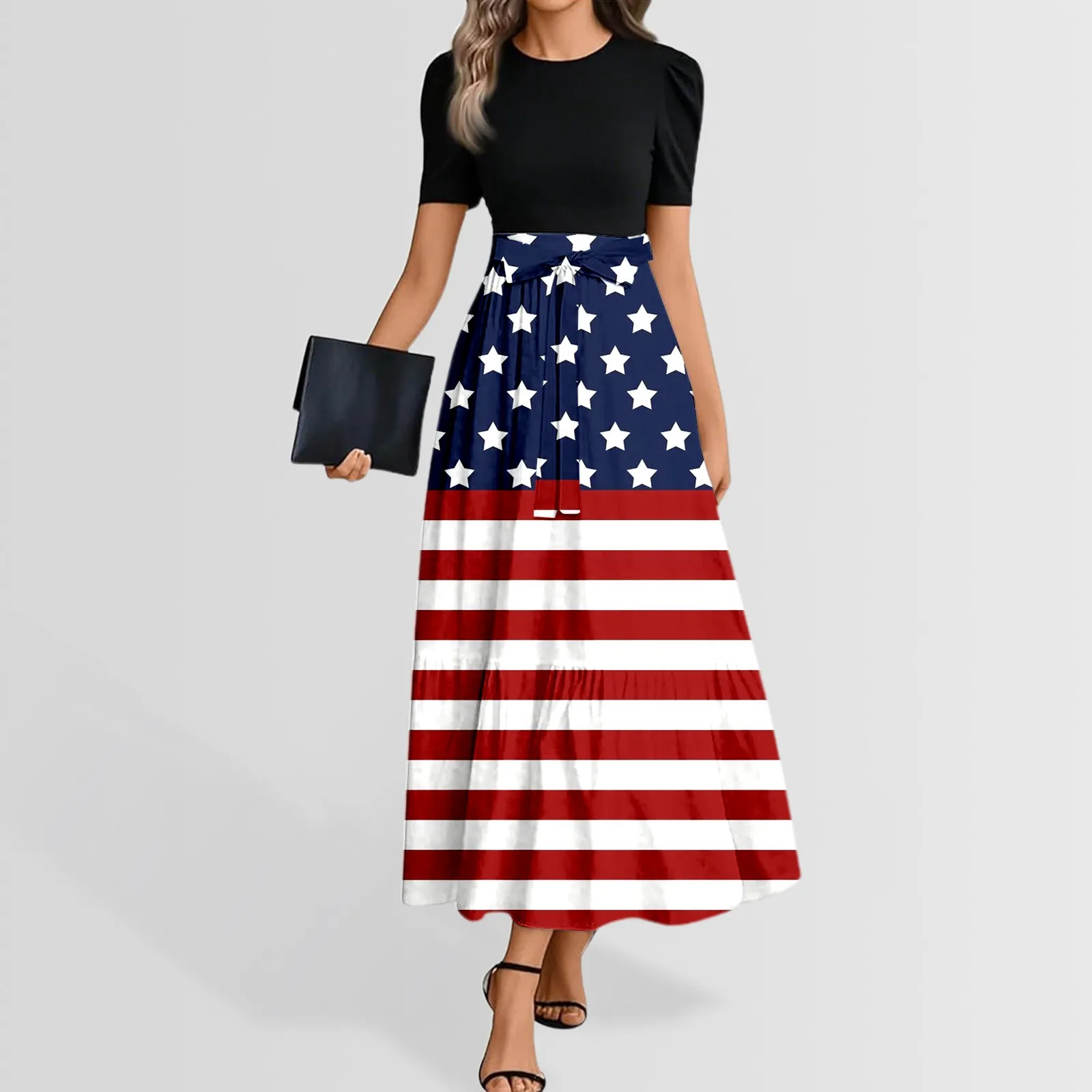 patriotic dress women Retro American Flag for Women, 4th of July Outfit, Independence Day V Neck Sling Maxi Dress, Boho Vacation Sun Dress Crafted with comfort in mind 4th Of July Patriotic Flamingo