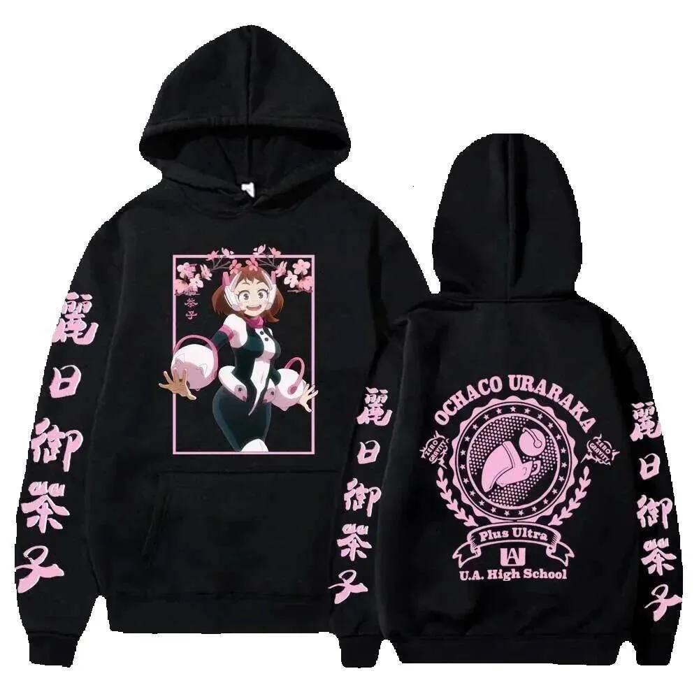 Oversized Anime Style Hoodie, Pink Graphic Print Sweatshirt