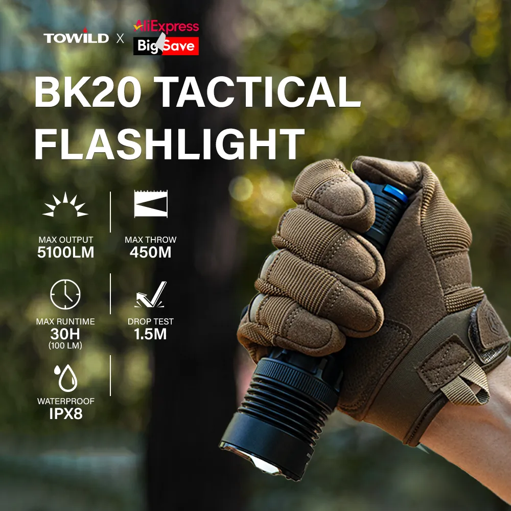TOWILD BK20 Tactical Flashlight Rechargeable 5100lm From