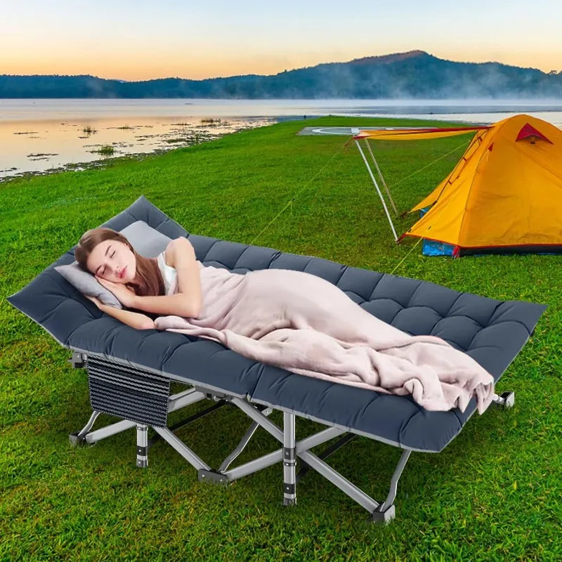 Gymax Lit de Camping Pliant & Lit Robuste pour Adultes Enfants avec Sac de Transport 300LBS Gris