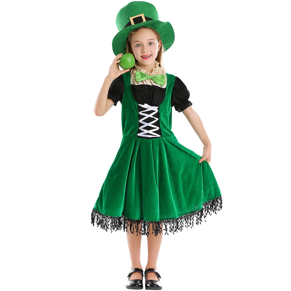 green emerald velvet dress St. Patrick's Day Shamrock Dress with Long Sleeves L