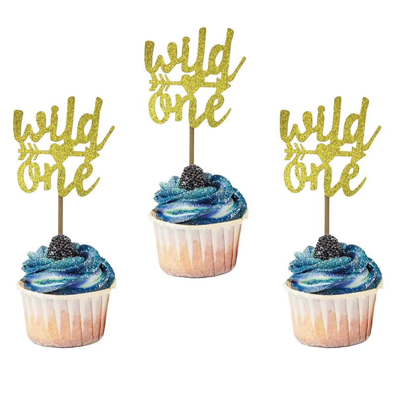 Gold Wild One Cupcake Toppers Kids 1st Birthday Party Decor Baby Shower ...
