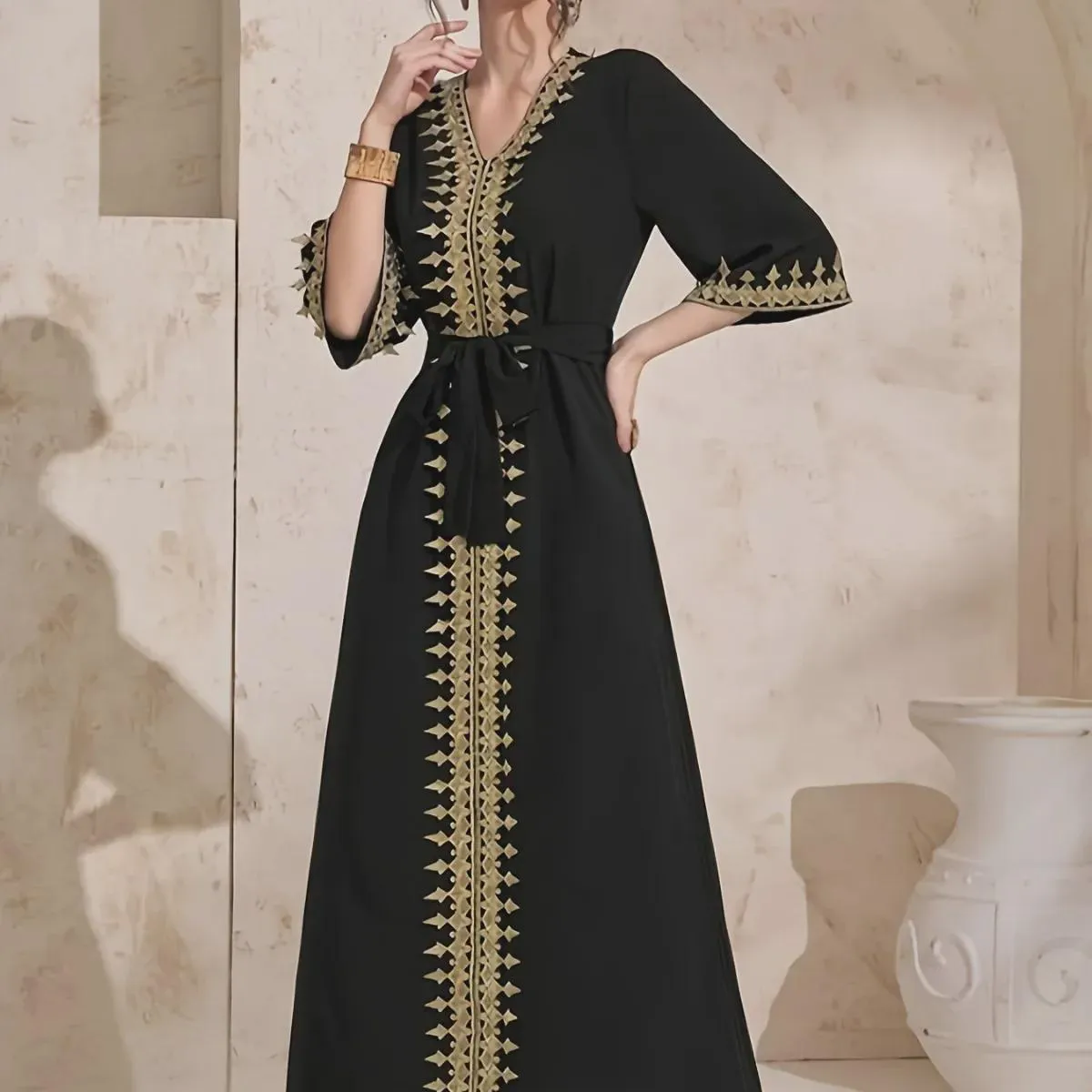 designer muslim dress Mink Long Muslim Dress 279313V
