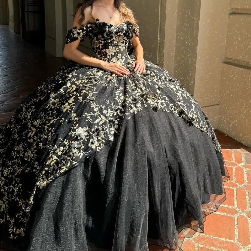 black glitter quince dress Sparkly Quinceanera Dresses Off Shoulder... From Zaomeng321, $298.42 Dresses on Sale