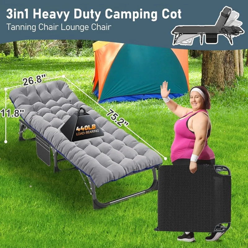 ABORON Foldable Camping Cot for Adults, Double Layer 1200D Heavy Duty ...