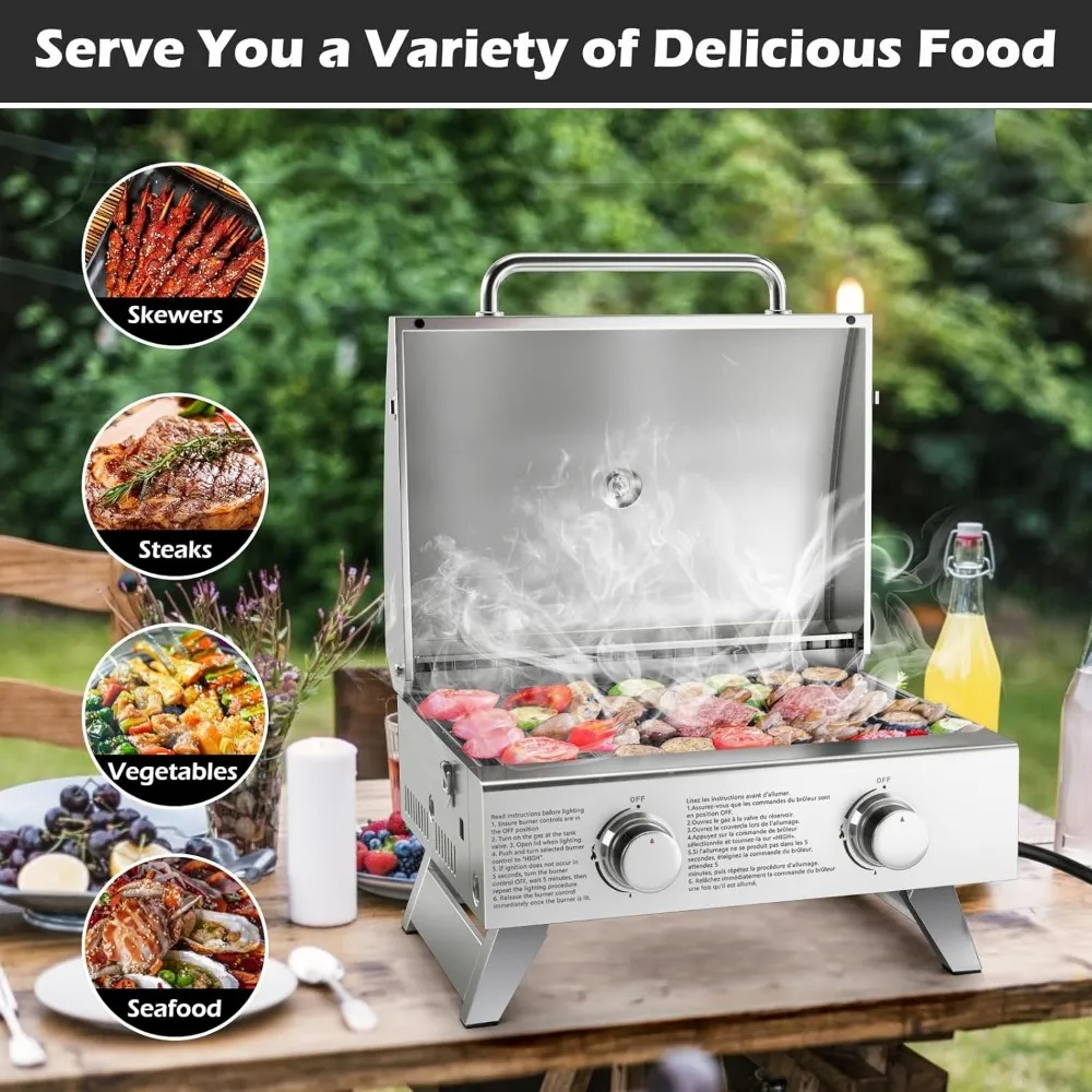 Barbacoa De Gas Propano Captiva Designs – 2 Quemadores 20.000 BTU – Con Tapa Y Estantes Laterales