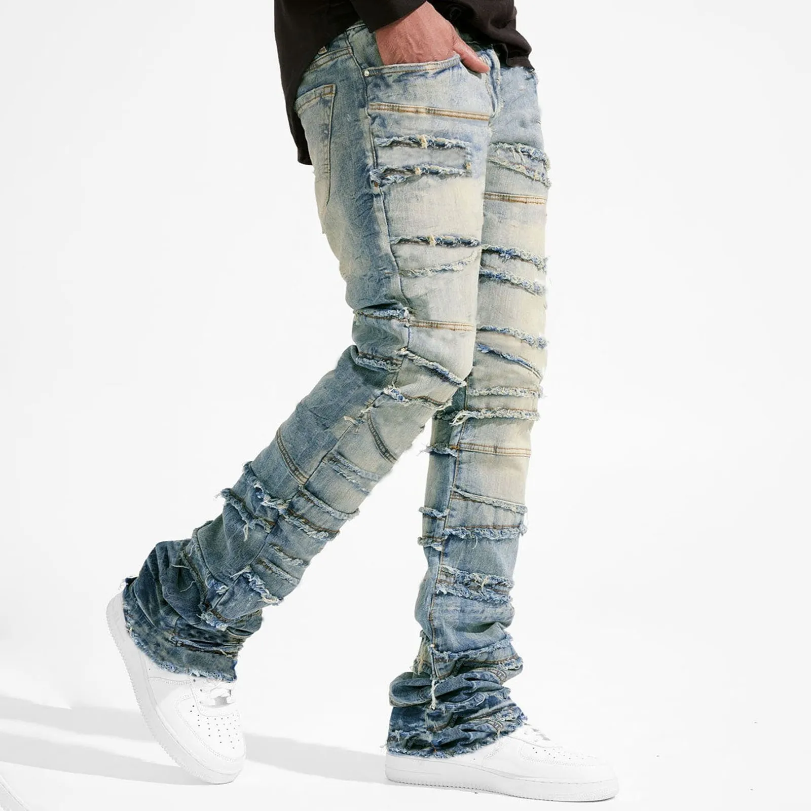 Boys' Stacked Ripped Jeans - Slim Fit Stretch Denim Pants, Skinny Hip Hop Streetwear Style