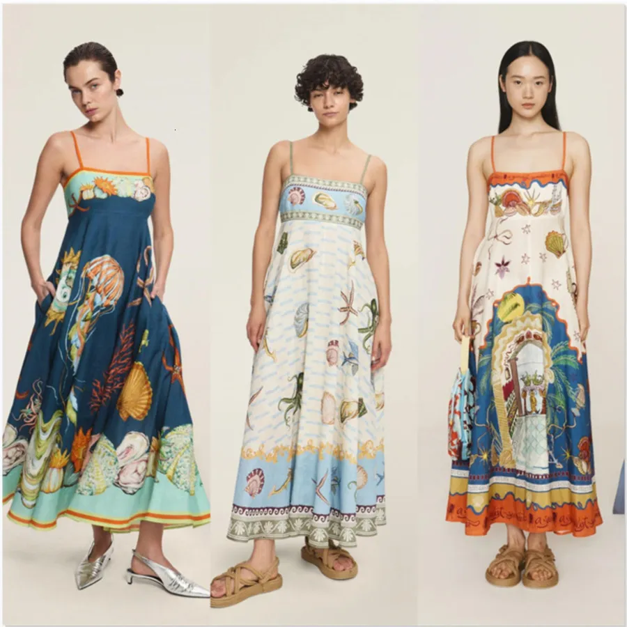 Womens Cotton Linen Suspender Dress Graffiti Print, Large