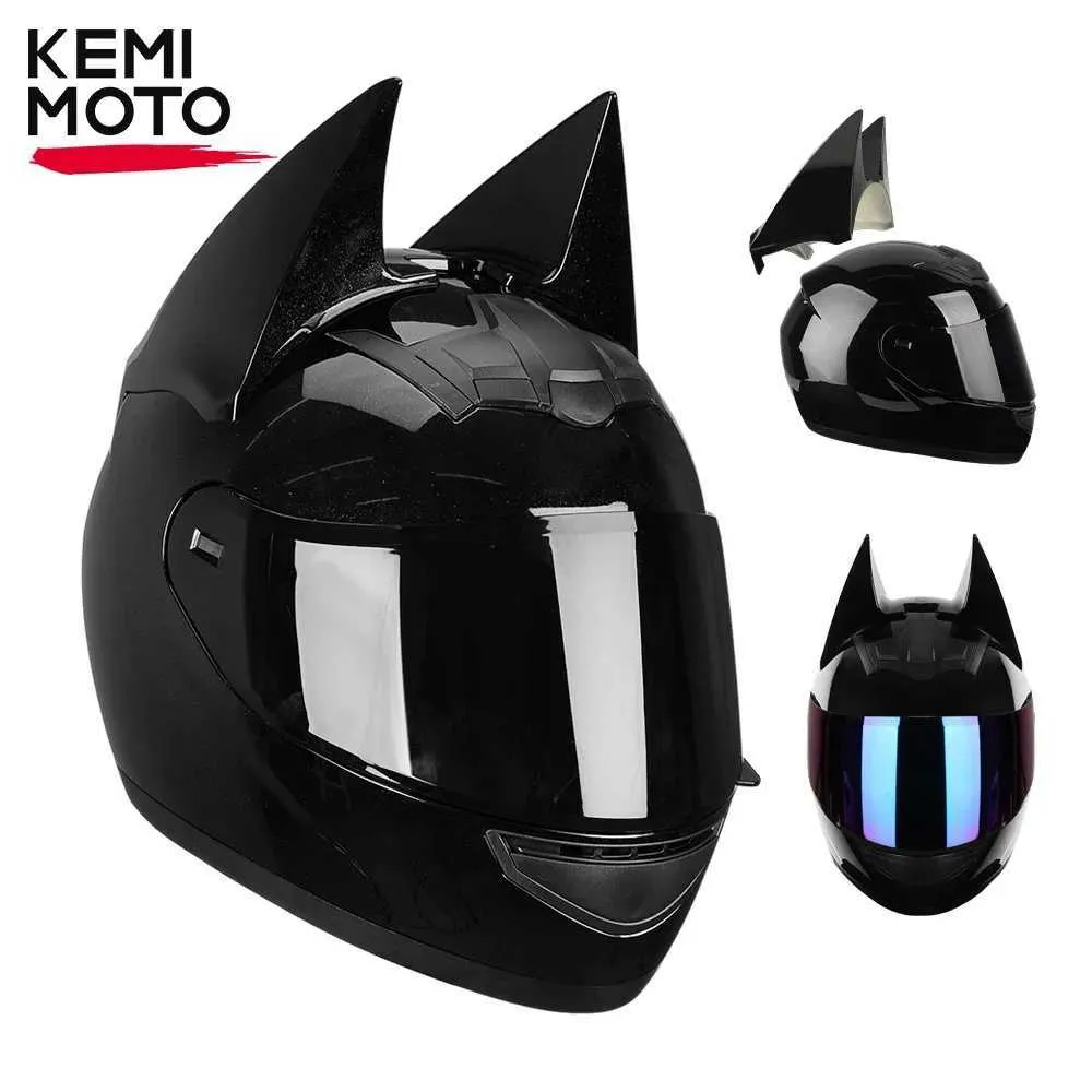 Motorcycle Helmet Bat Ears Full Face For Man Detachable Horns
