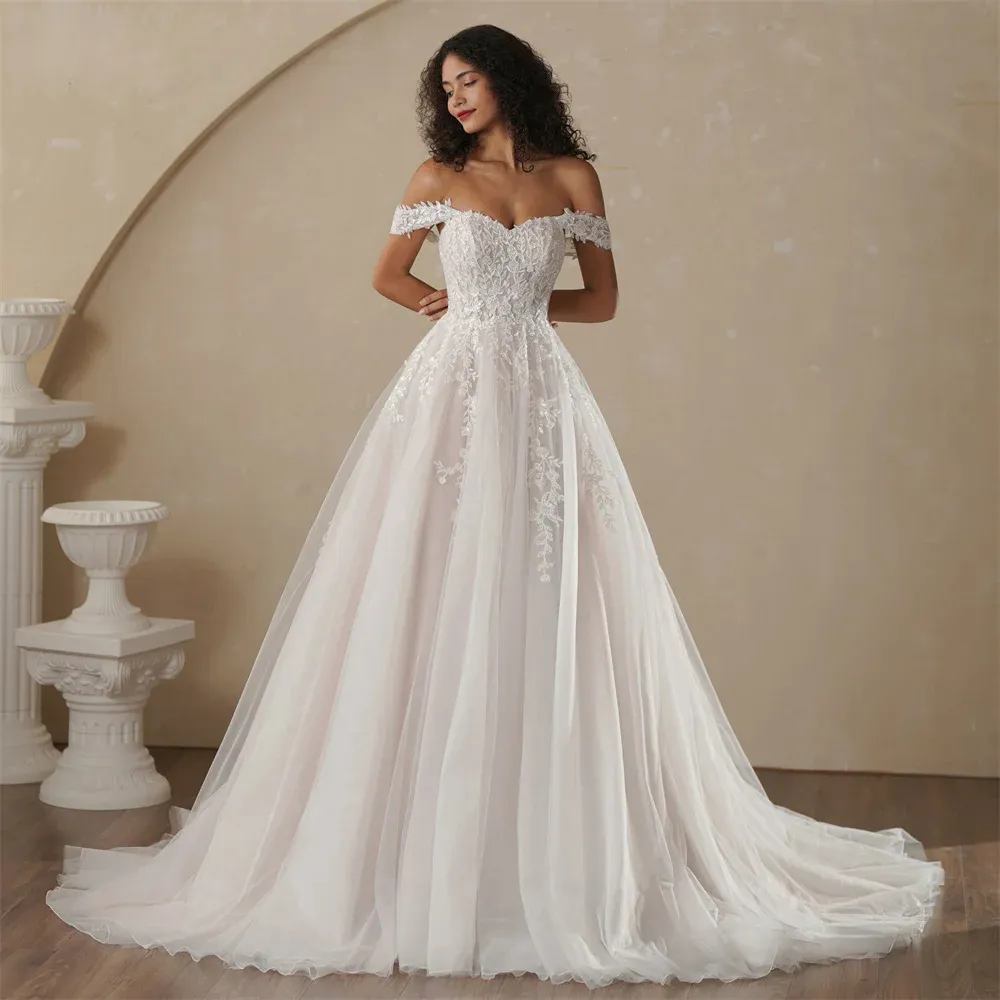 Custom-made Boho White Lace A-Line cold shoulder Wedding dress with Sleeveless Design and Floor-Length Hemline for a Perfect Beach Wedding - Available
