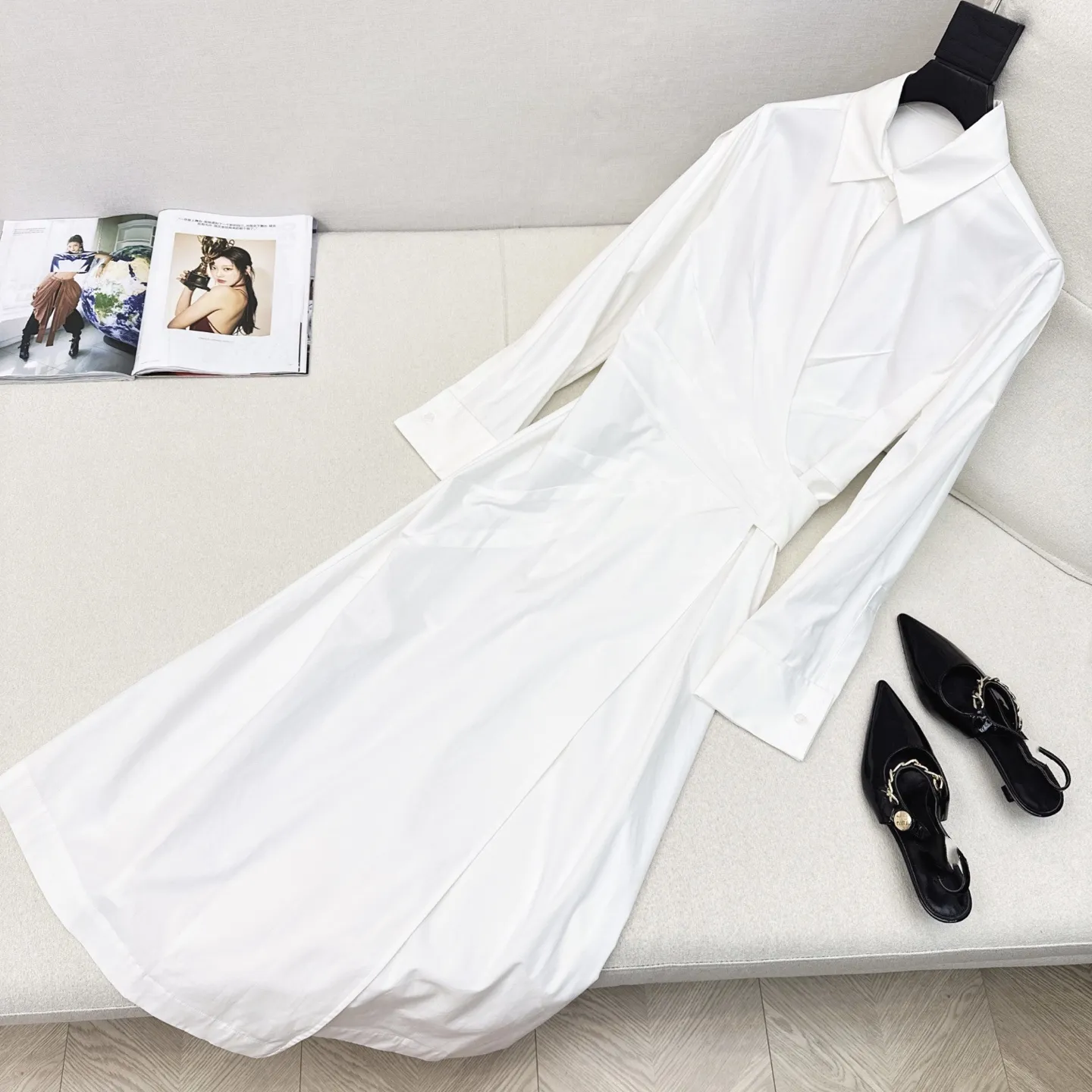 strapless open back dress Pleated Hem Mini Shirt Dress in White – Blythe