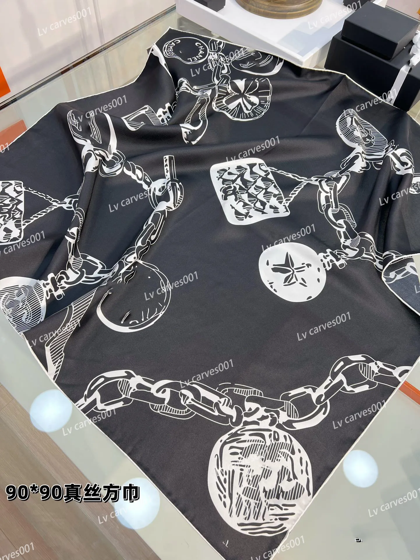 Silk 25ss Scarf 90cm Scarf White And Black Scarf Silk From