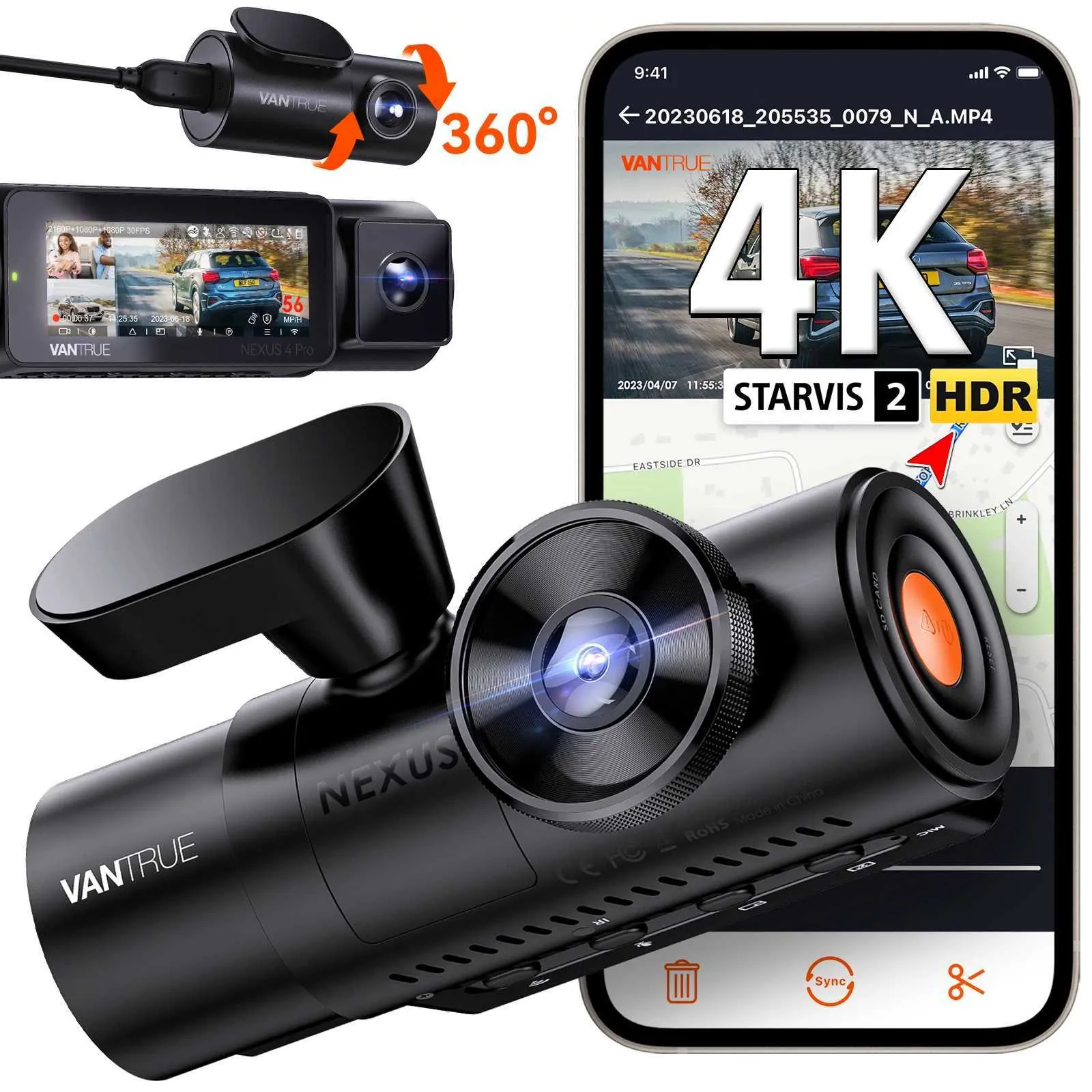 Car Dvr Vantrue N4Pro Dashcam 4K Wi Fi Channel Dashcam Voice