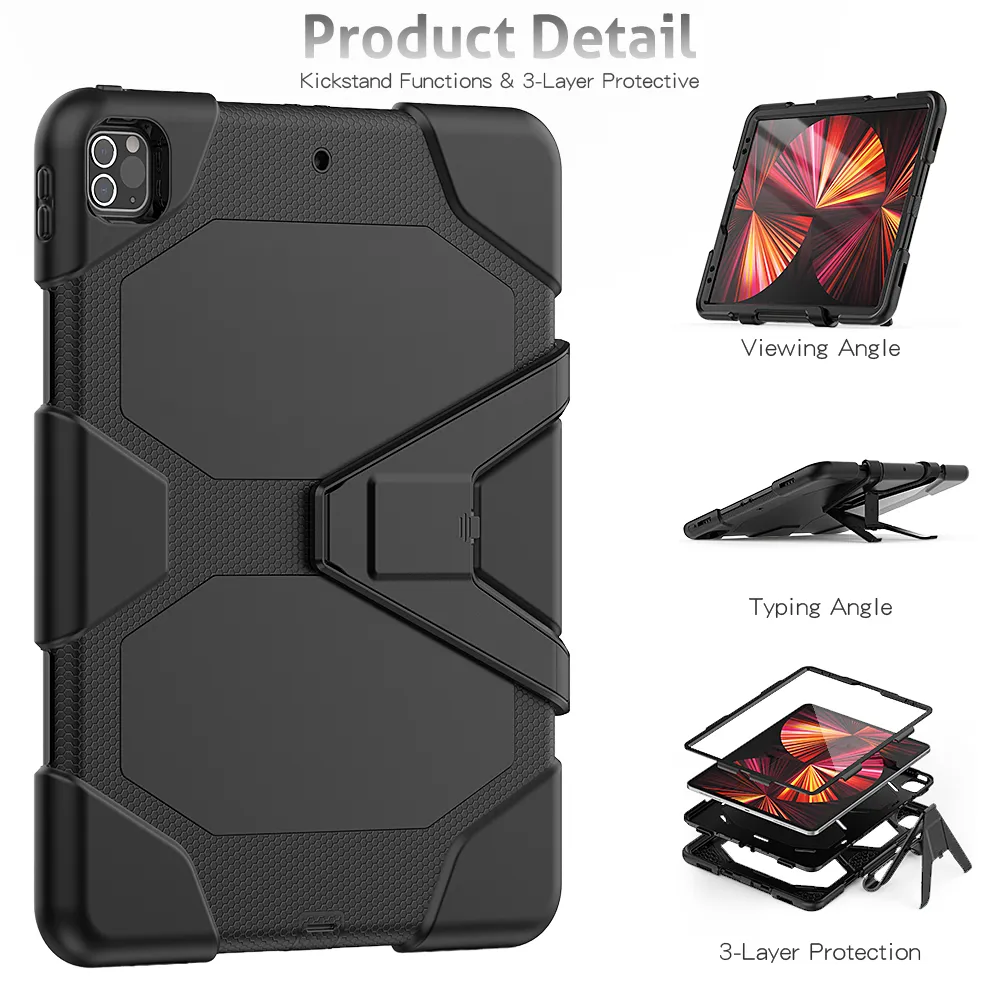For IPad Pro 12.9 2021/2020/2018 Case, Heavy Duty Shockproof Protective Rugged Case, With Hand Strap, Kickstand, Shoulder Strap For IPad Pro 12.9 5e/4e/3e For Kids, Cream Navy - View #9